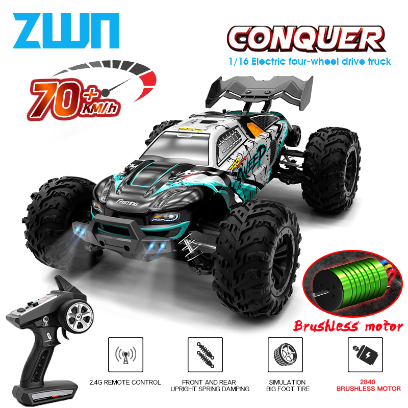 ZWN 1:16 70KM/H 4WD RC Car With LED Remote Control Cars High Speed Drift Monster Truck for Kids vs Wltoys 144001 Toys