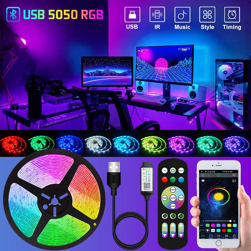 USB 1-30M Led Strip Lights RGB 5050 Bluetooth APP Control Luces Led Flexible Diode Decoration For Living Room Lamp Ribbon